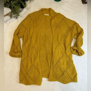 Maurices Mustard Yellow Open Knit Diamond Cardigan